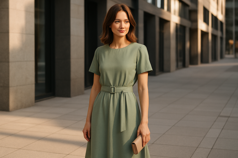 Sage Green Belted Midi Dress