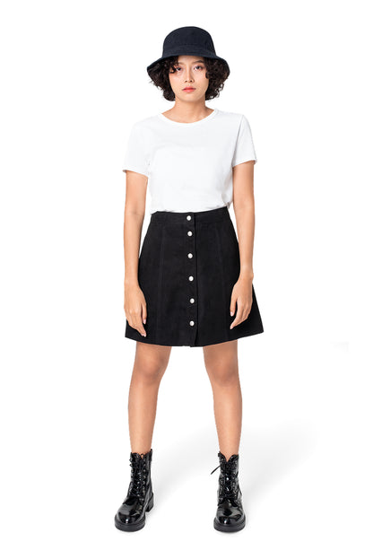 Black Button-Front A-Line Mini Skirt
