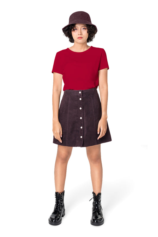 Black Button-Front A-Line Mini Skirt