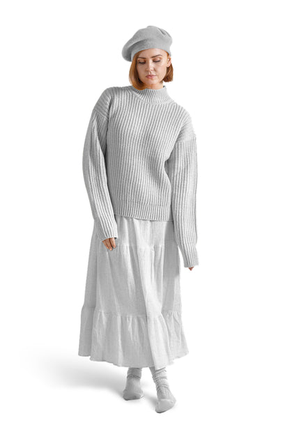 Chunky Ribbed Turtleneck Sweater with Stripe Detail