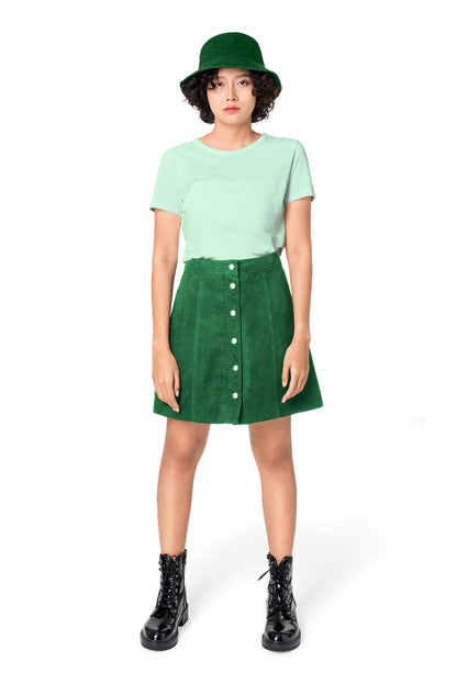 Black Button-Front A-Line Mini Skirt