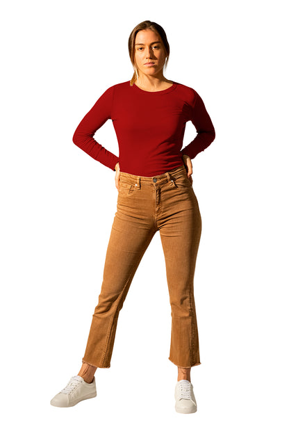 Camel High-Waisted Cropped Flare Jeans