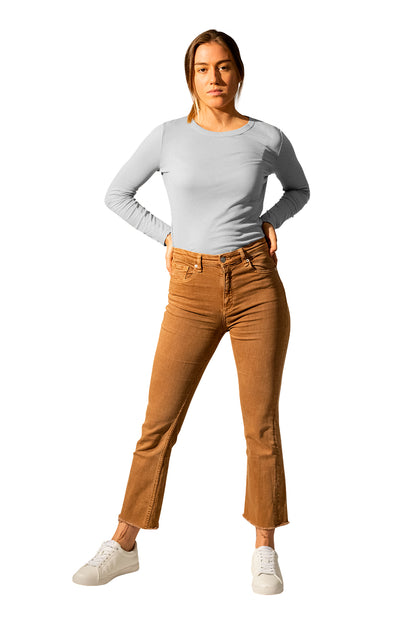 Camel High-Waisted Cropped Flare Jeans