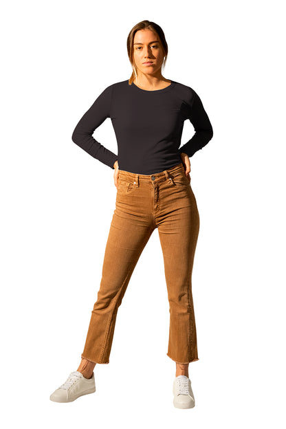 Camel High-Waisted Cropped Flare Jeans