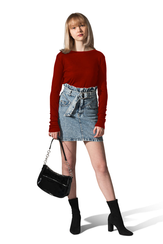 High-Waisted Denim Mini Skirt with Belt