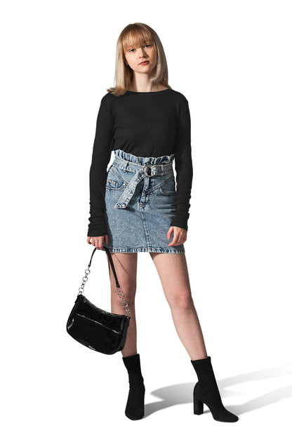High-Waisted Denim Mini Skirt with Belt