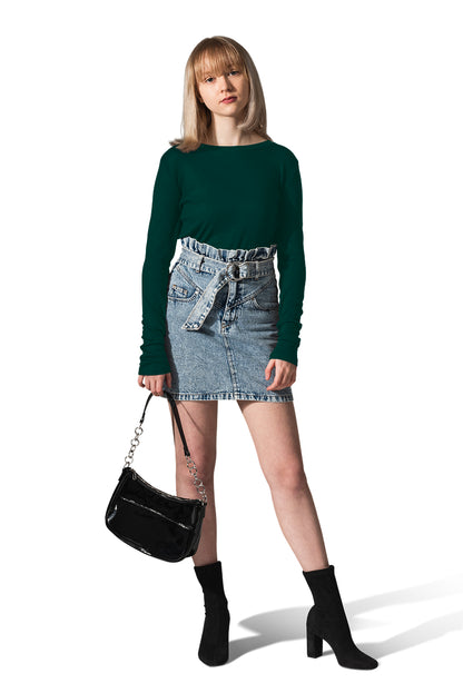 High-Waisted Denim Mini Skirt with Belt