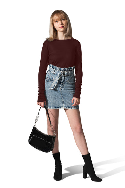 High-Waisted Denim Mini Skirt with Belt