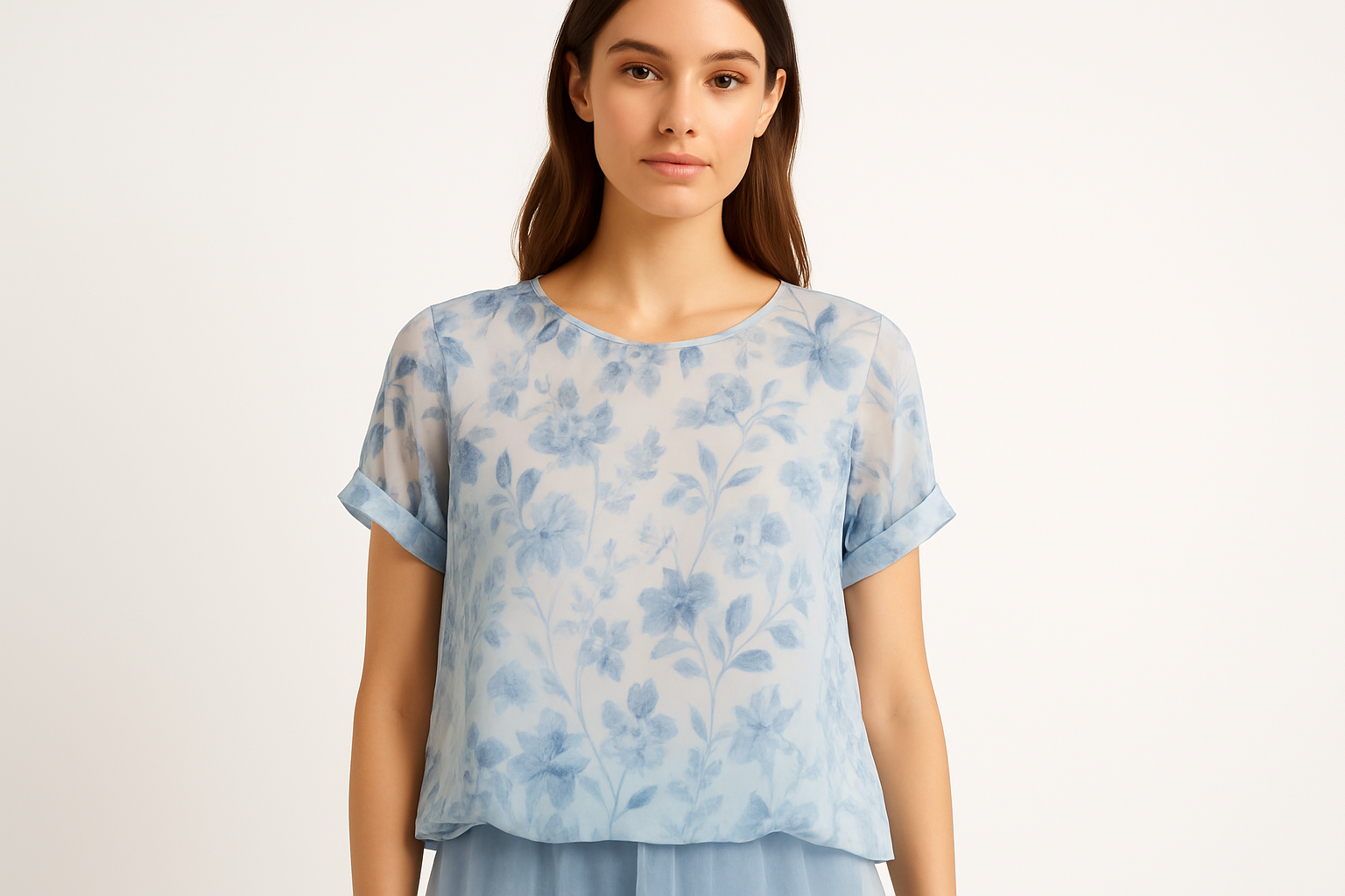Blue Floral Chiffon Blouse