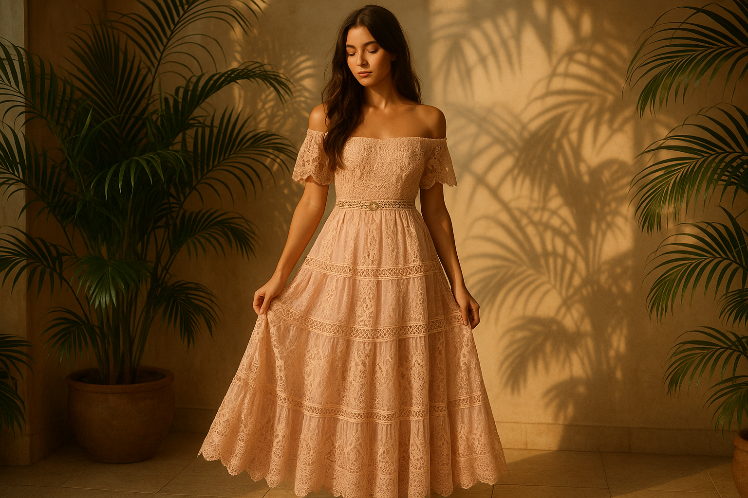 Blush Pink Bohemian Lace Dress