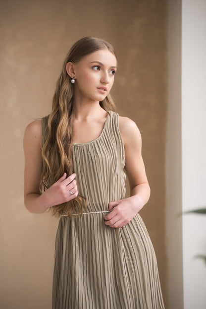 Pleated Elegance Sleeveless Dress