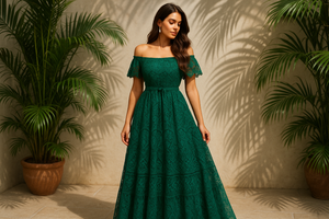 Emerald Green Bohemian Lace Dress
