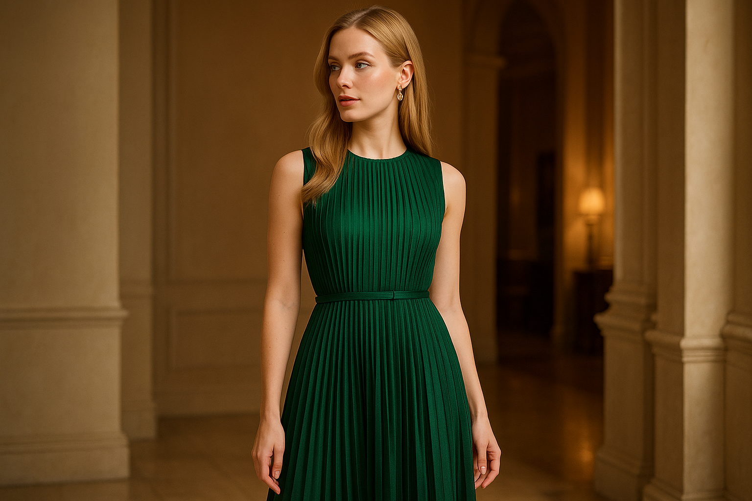 Emerald Green Pleated Dress
