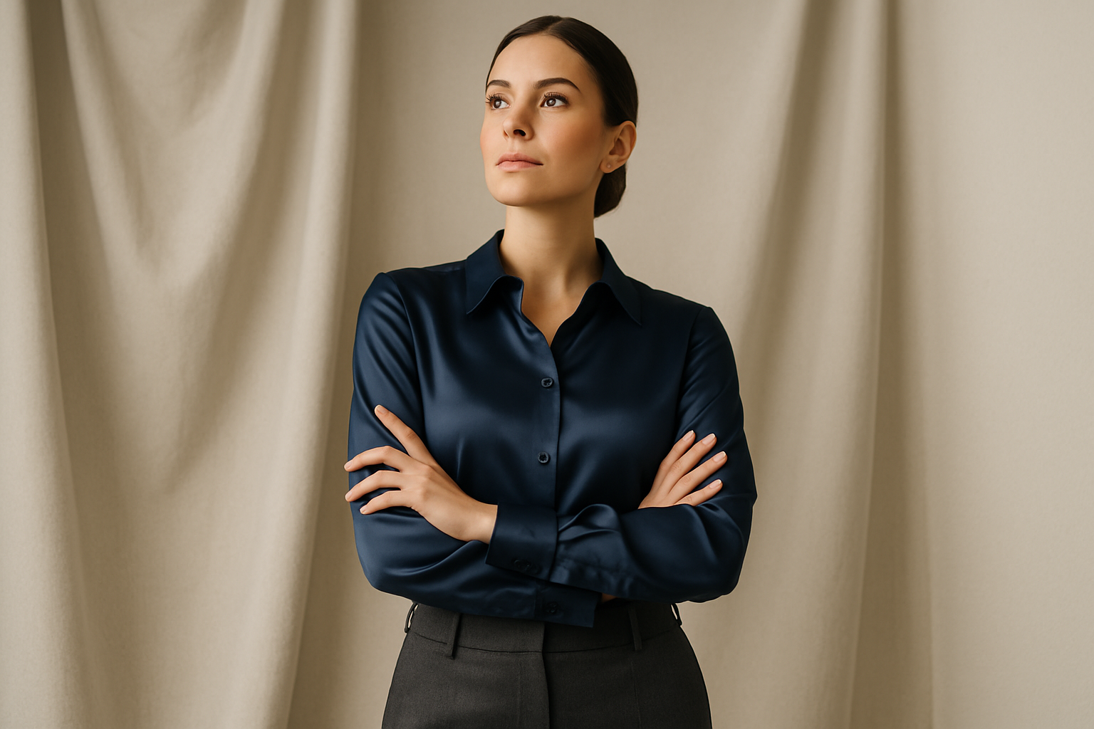 Executive Silk Shirt & Tailored Trouser Set - Navy & Charcoal