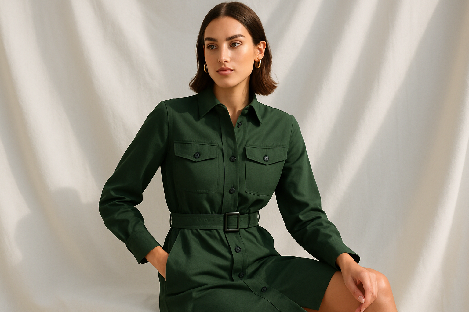 Forest Green Utility Shirt Dress