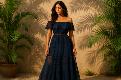 Navy Blue Bohemian Lace Dress