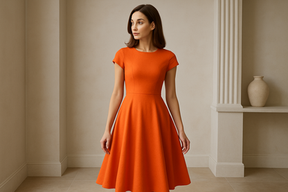 Orange A-Line Midi Dress