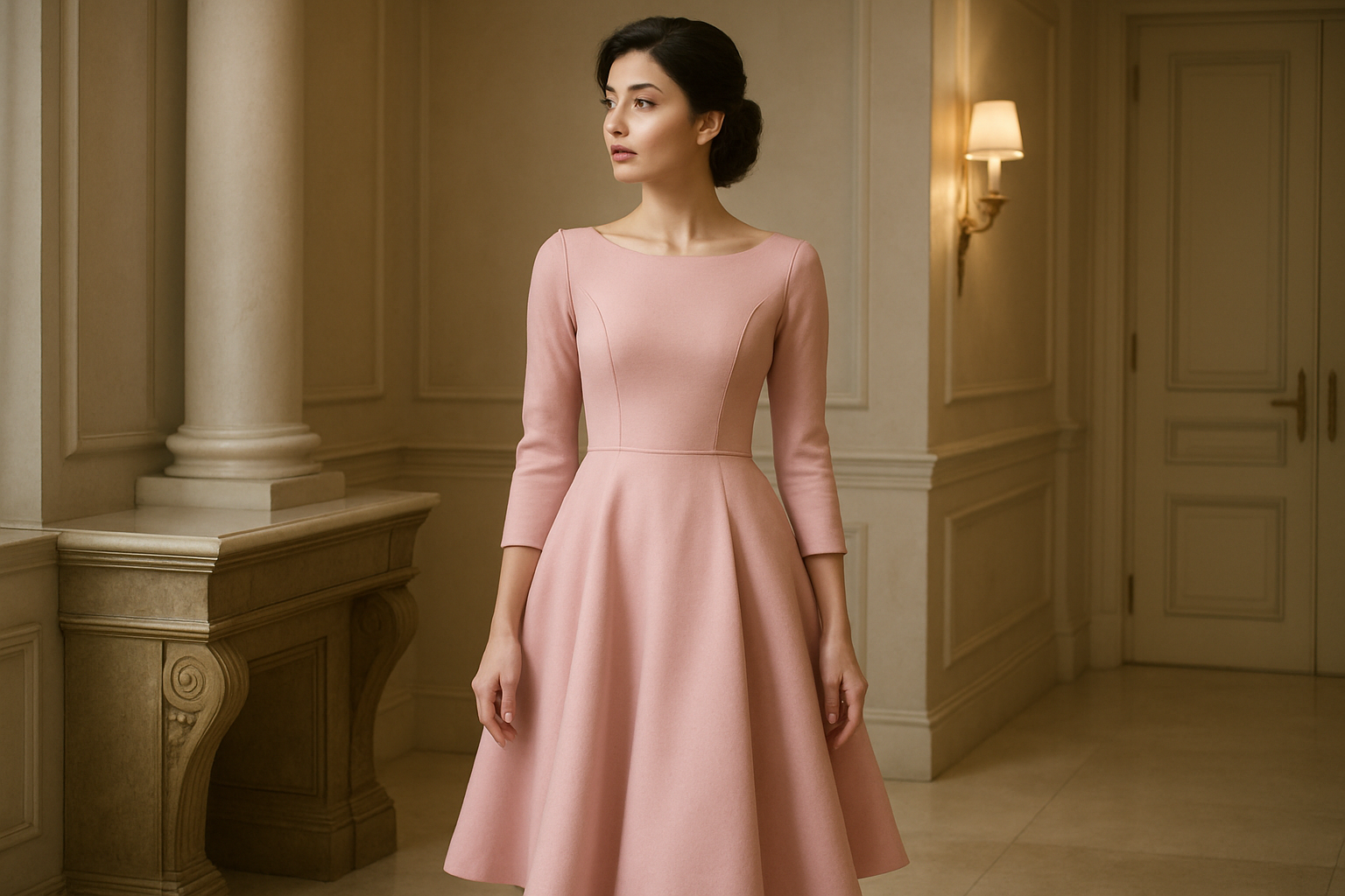 Pink A-Line Midi Dress