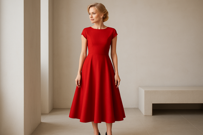 Red A-Line Midi Dress