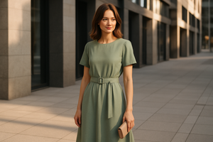 Sage Green Belted Midi Dress
