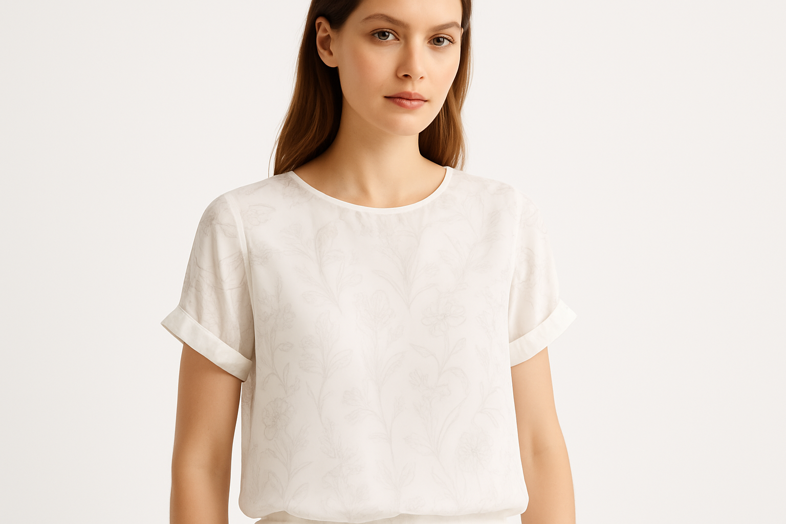 White Floral Chiffon Blouse