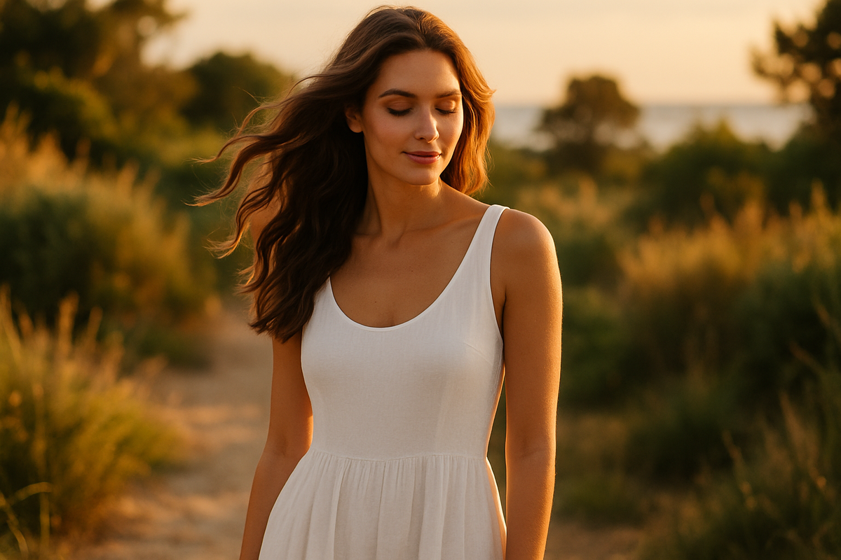 White Sleeveless Dress Lifestyle Image